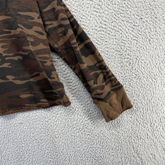 Vintage Old Navy Thermal Shirt Men's Medium Brown Black Camo Henley All Over Y2K - Picture 2 of 10